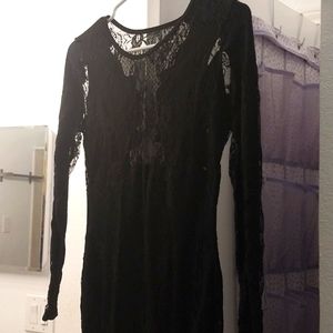Black Lace See-Through Dress